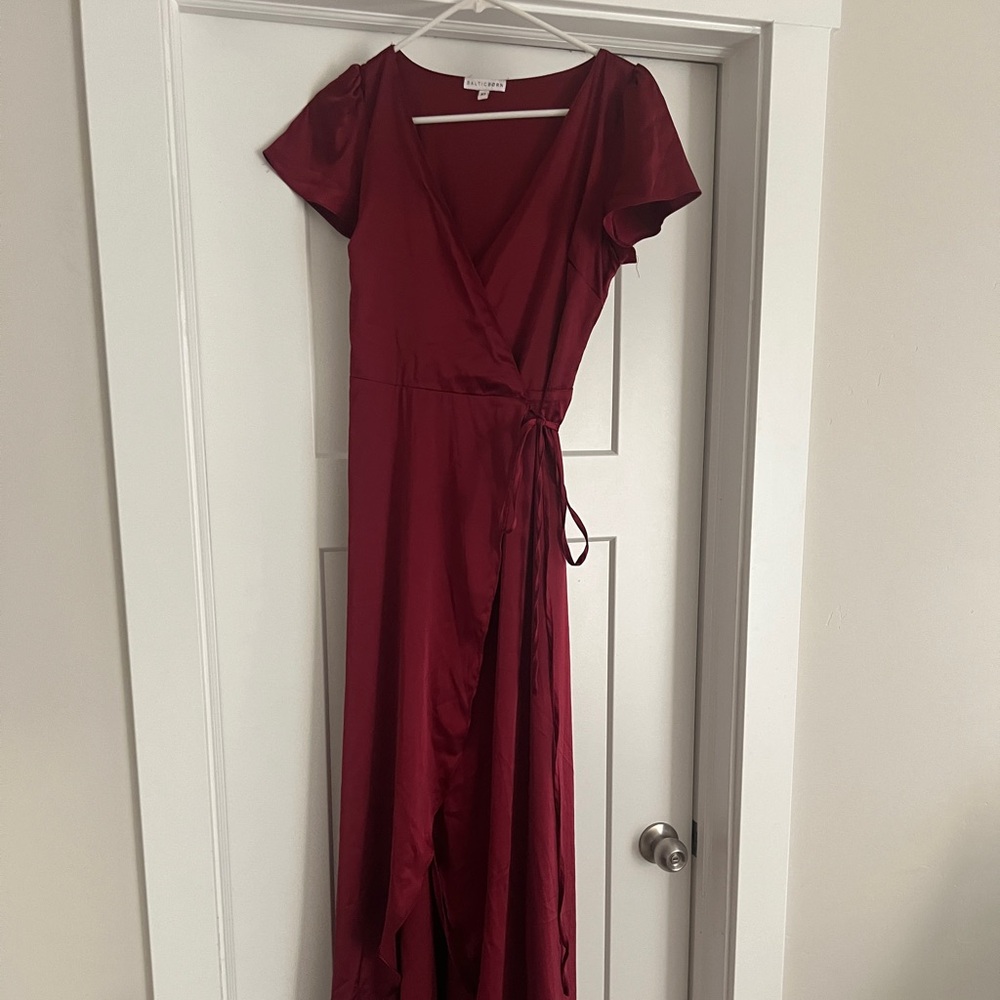 Red Satin Maxi Wrap-front Dress - Picture 5 of 8